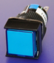 16mm SQUARE PUSHBUTTON BLUE, 1x C/O  MOMENTARY