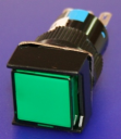 16mm SQUARE PUSHBUTTON GREEN, 1x C/O  MOMENTARY