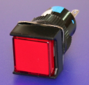 16mm SQUARE PUSHBUTTON RED, 1x C/O  MOMENTARY