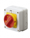 GEWISS 70RT ISOLATOR IN PLASTIC ENCL IP65 - RED/YLW HANDLE 3P 16A (AC21A) 114x114x71.5mm *** WHILE STOCKS LAST ***