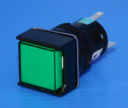 16mm SQUARE ILLUM PUSHBUTTON GREEN, 1CO MAINTAINED, 24VAC/DC LED