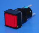 16mm SQUARE ILLUM PUSHBUTTON RED, 1CO MAINTAINED, 24VAC/DC LED